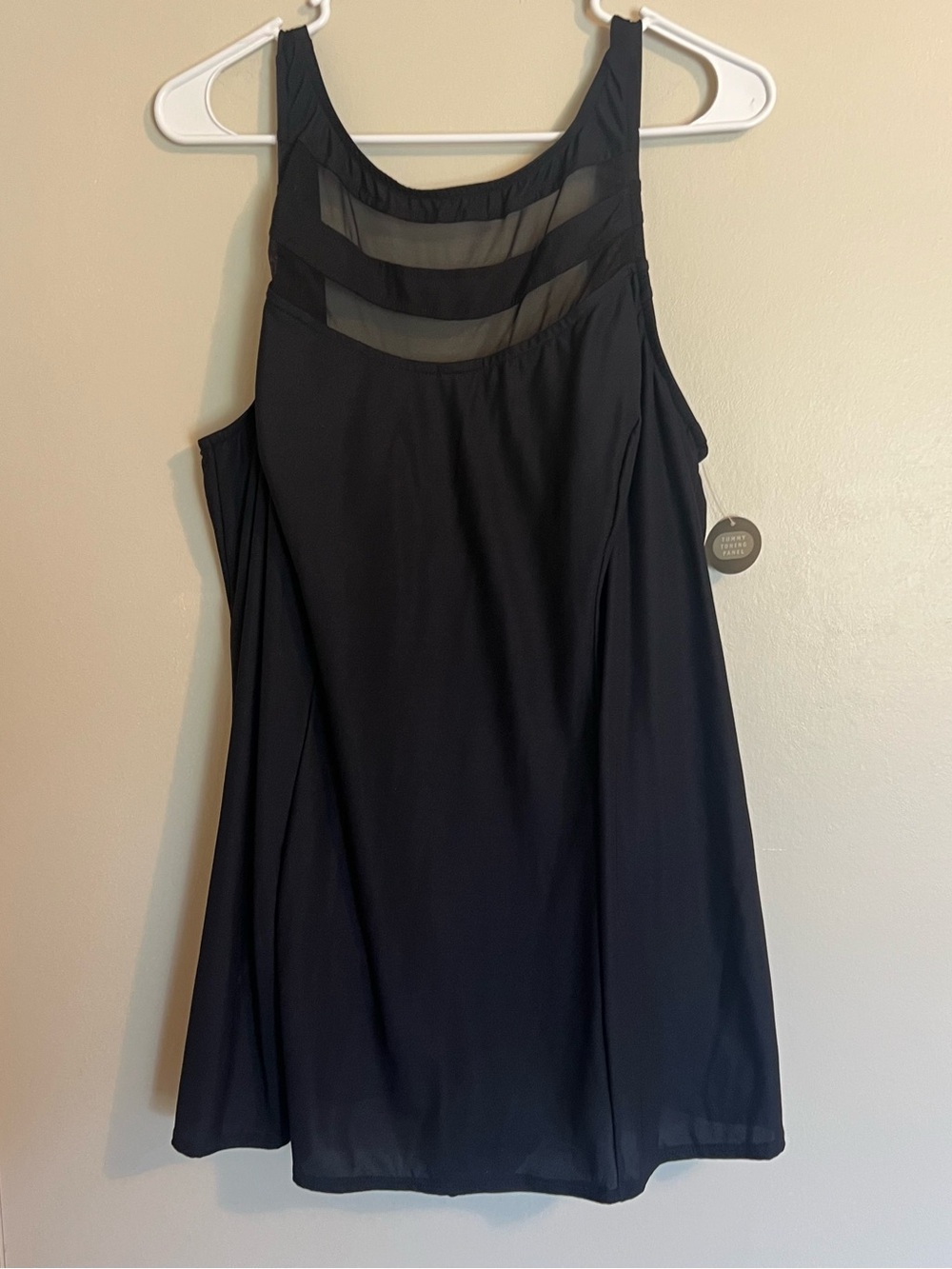 Cherokee Black One-Piece Swimdress with Sheer Mesh Yoke
